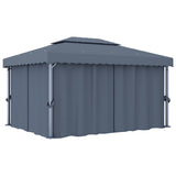 NNEVL Gazebo with Curtain 4x3 m Anthracite Aluminium