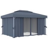 NNEVL Gazebo with Curtain 4x3 m Anthracite Aluminium