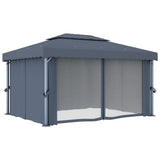 NNEVL Gazebo with Curtain 4x3 m Anthracite Aluminium