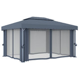 NNEVL Gazebo with Curtain 4x3 m Anthracite Aluminium