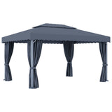 NNEVL Gazebo with Curtain 4x3 m Anthracite Aluminium