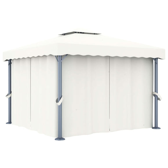 NNEVL Gazebo with Curtain 3x3 m Cream White Aluminium