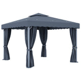 NNEVL Gazebo with Curtain 3x3 m Anthracite Aluminium