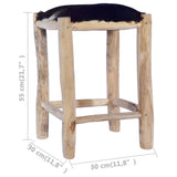 NNEVL Bar Stool Real Goat Leather and Solid Teak Wood