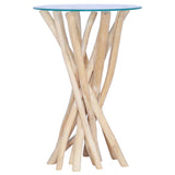 NNEVL Coffee Table with Glass Top 35x35x50 cm Solid Teak Wood