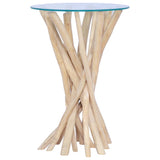 NNEVL Coffee Table with Glass Top 35x35x50 cm Solid Teak Wood