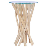 NNEVL Coffee Table with Glass Top 35x35x50 cm Solid Teak Wood