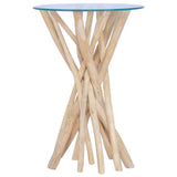 NNEVL Coffee Table with Glass Top 35x35x50 cm Solid Teak Wood