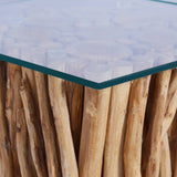 NNEVL Coffee Table with Glass Top 66x66x40 cm Solid Teak Wood