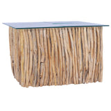 NNEVL Coffee Table with Glass Top 66x66x40 cm Solid Teak Wood