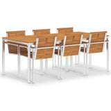 NNEVL 7 Piece Dining Set Solid Acacia Wood and Stainless Steel