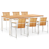 NNEVL 7 Piece Garden Dining Set Solid Teak Wood and Stainless Steel