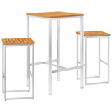 NNEVL 3 Piece Bar Set Solid Acacia Wood and Stainless Steel