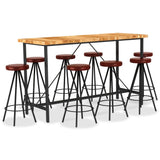 NNEVL 9 Piece Bar Set Solid Acacia Wood and Genuine Leather