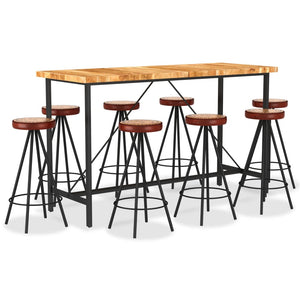 NNEVL 9 Piece Bar Set Solid Acacia Wood. Genuine Leather & Canvas