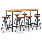 NNEVL 9 Piece Bar Set Solid Acacia Wood. Genuine Leather & Canvas