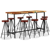 NNEVL 9 Piece Bar Set Solid Reclaimed Wood and Genuine Leather