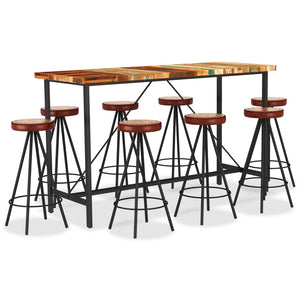 NNEVL 9 Piece Bar Set Solid Reclaimed Wood Genuine Leather & Canvas
