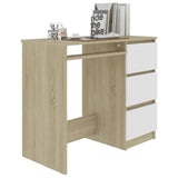 NNEVL Desk White and Sonoma Oak 90x45x76 cm Chipboard