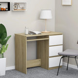 NNEVL Desk White and Sonoma Oak 90x45x76 cm Chipboard