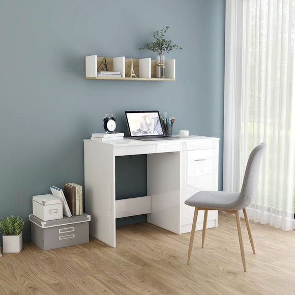 NNEVL Desk High Gloss White 100x50x76 cm Chipboard