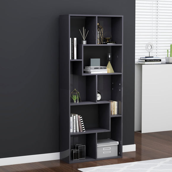 NNEVL Book Cabinet High Gloss Grey 67x24x161 cm Chipboard