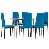 NNEVL 7 Piece Dining Set Faux Leather Sea Blue