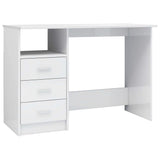 NNEVL Desk with Drawers High Gloss White 110x50x76 cm Engineered Wood
