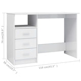 NNEVL Desk with Drawers High Gloss White 110x50x76 cm Engineered Wood