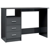 NNEVL Desk with Drawers High Gloss Grey 43.3"x19.7"x29.9" Engineered Wood
