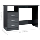 NNEVL Desk with Drawers High Gloss Grey 43.3"x19.7"x29.9" Engineered Wood