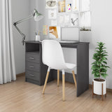 NNEVL Desk with Drawers High Gloss Grey 43.3"x19.7"x29.9" Engineered Wood