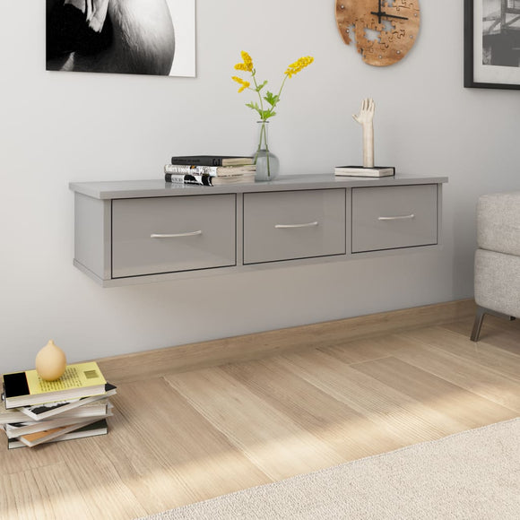 NNEVL Wall-mounted Drawer Shelf High Gloss Grey 88x26x18.5 cm Engineered Wood