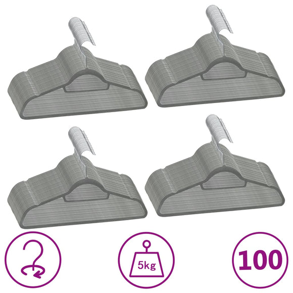 NNEVL 100 pcs Clothes Hanger Set Anti-slip Grey Velvet