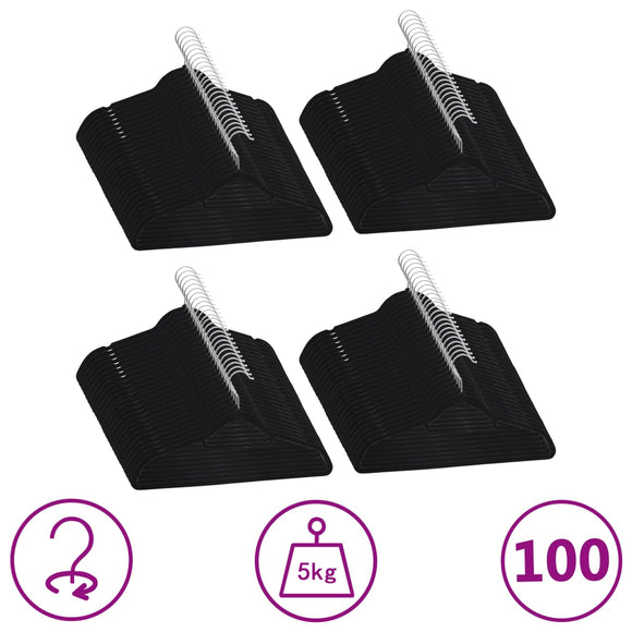 NNEVL 100 pcs Clothes Hanger Set Anti-slip Black Velvet