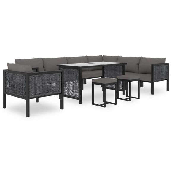 NNEVL 10 Piece Garden Lounge Set with Cushions Poly Rattan Anthracite