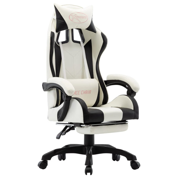 NNEVL Racing Chair with Footrest Black and White Faux Leather
