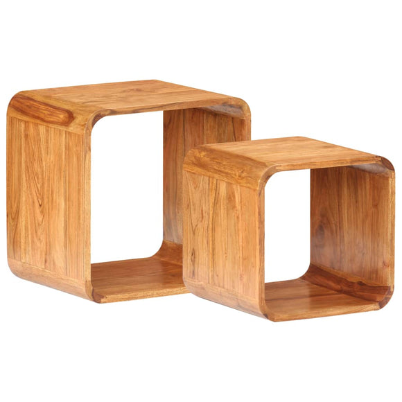 NNEVL Side Tables 2 pcs Solid Acacia Wood Sheesham Finish