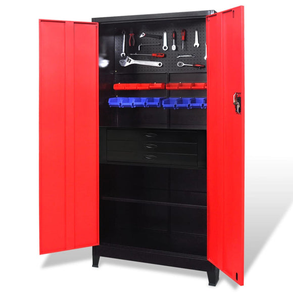 NNEVL Tool Cabinet with Tool Chest Steel 90x40x180 cm Red and Black