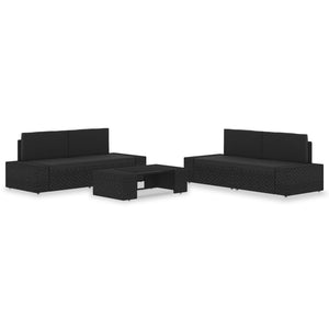 NNEVL 5 Piece Garden Lounge Set Poly Rattan Black
