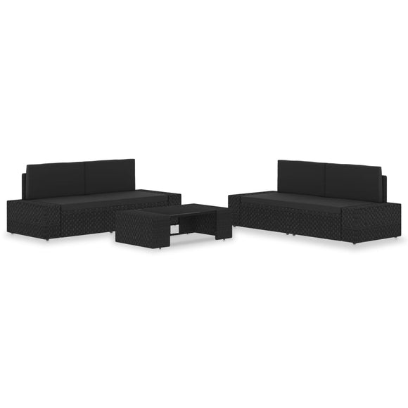 NNEVL 5 Piece Garden Lounge Set Poly Rattan Black