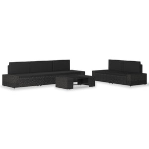 NNEVL 6 Piece Garden Lounge Set Poly Rattan Black