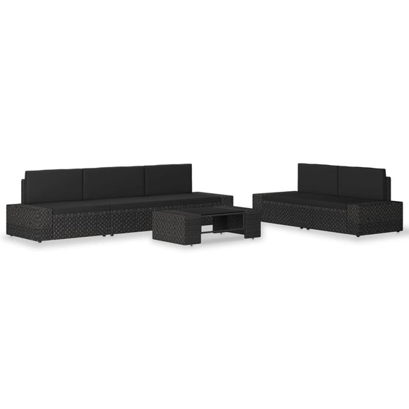 NNEVL 6 Piece Garden Lounge Set Poly Rattan Black
