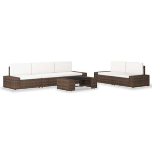 NNEVL 6 Piece Garden Lounge Set Poly Rattan Brown