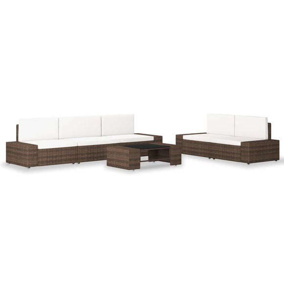 NNEVL 6 Piece Garden Lounge Set Poly Rattan Brown
