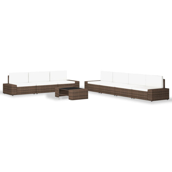 NNEVL 8 Piece Garden Lounge Set Poly Rattan Brown