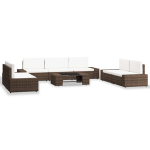 NNEVL 8 Piece Garden Lounge Set Poly Rattan Brown
