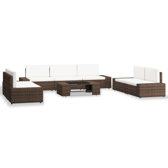 NNEVL 8 Piece Garden Lounge Set Poly Rattan Brown