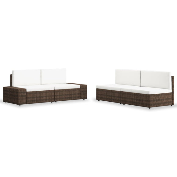 NNEVL 4 Piece Garden Lounge Set Poly Rattan Brown