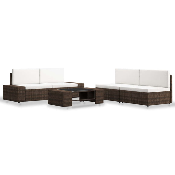 NNEVL 5 Piece Garden Lounge Set Poly Rattan Brown